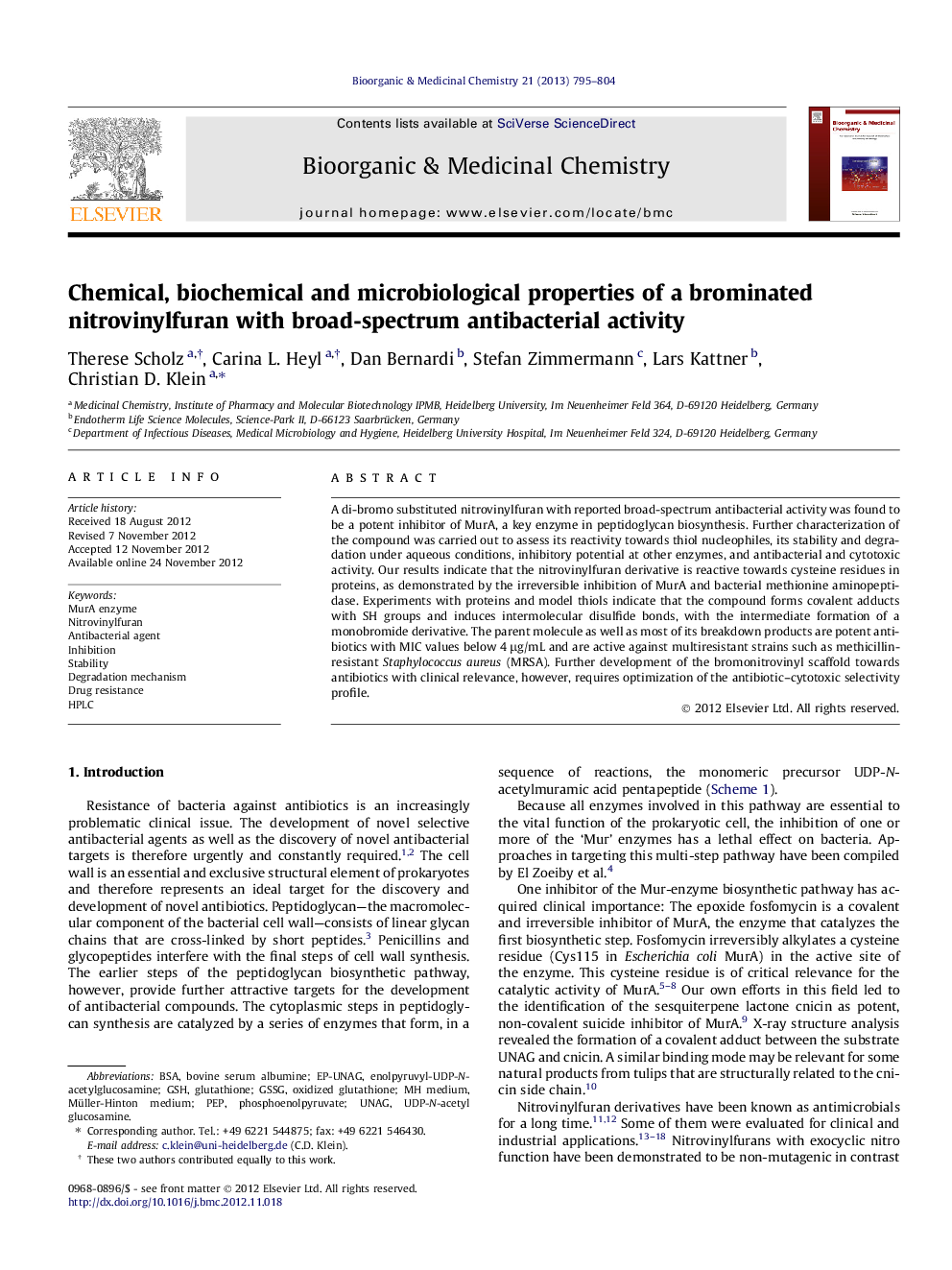 Chemical, biochemical and microbiological properties of a brominated nitrovinylfuran with broad-spectrum antibacterial activity