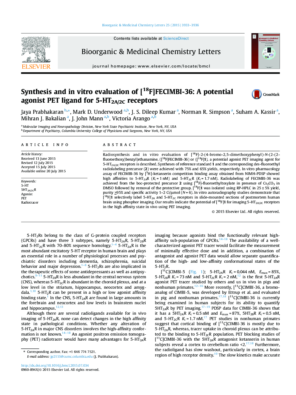 Synthesis and in vitro evaluation of [18F]FECIMBI-36: A potential agonist PET ligand for 5-HT2A/2C receptors