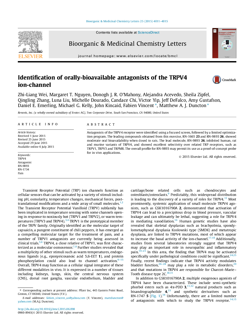 Identification of orally-bioavailable antagonists of the TRPV4 ion-channel