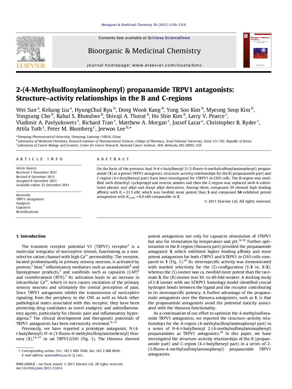 2-(4-Methylsulfonylaminophenyl) propanamide TRPV1 antagonists: Structure–activity relationships in the B and C-regions