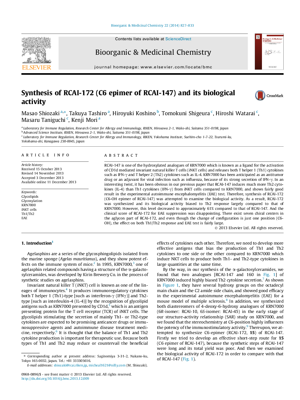 Synthesis of RCAI-172 (C6 epimer of RCAI-147) and its biological activity