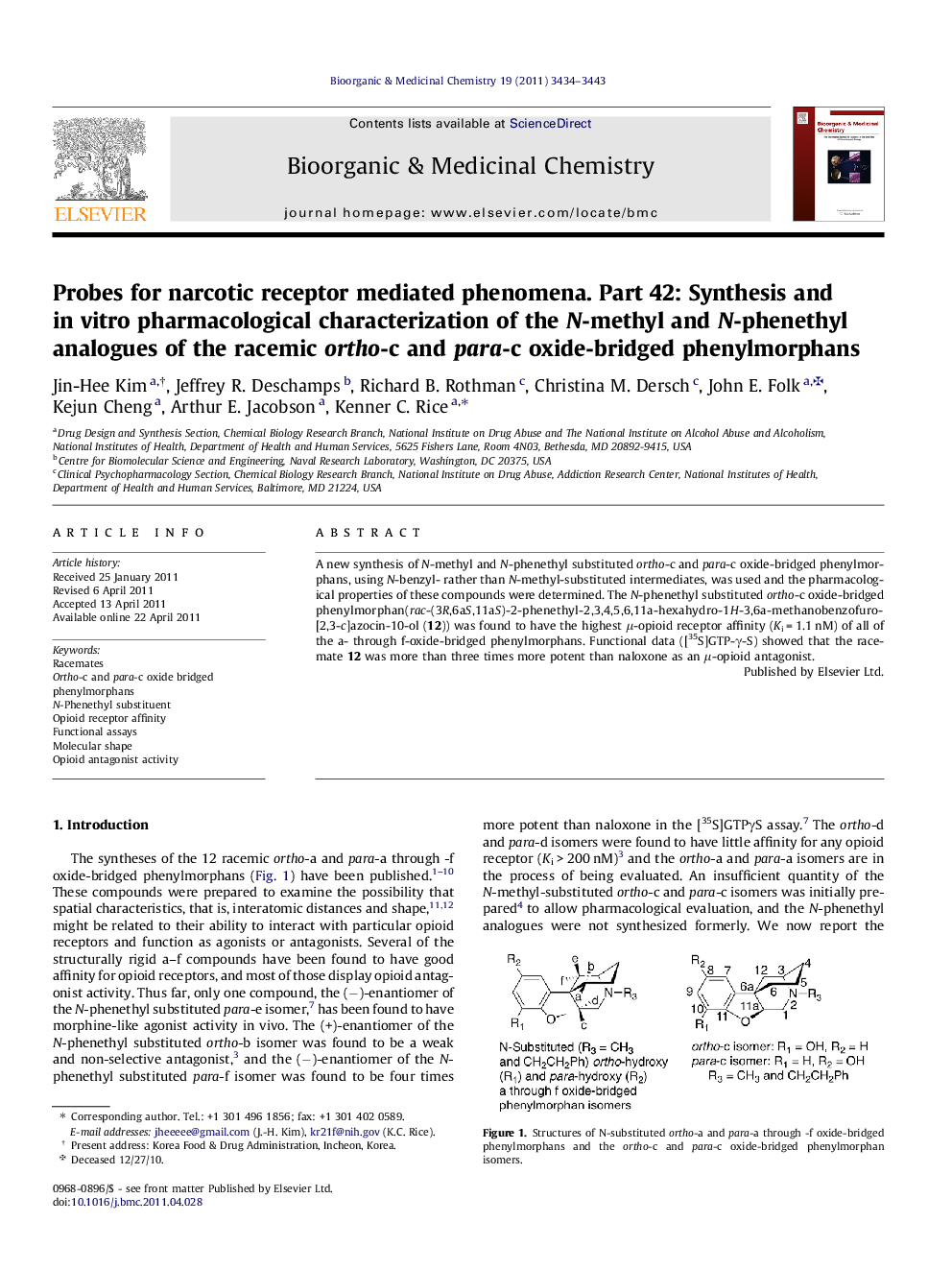 Probes for narcotic receptor mediated phenomena. Part 42: Synthesis and in vitro pharmacological characterization of the N-methyl and N-phenethyl analogues of the racemic ortho-c and para-c oxide-bridged phenylmorphans