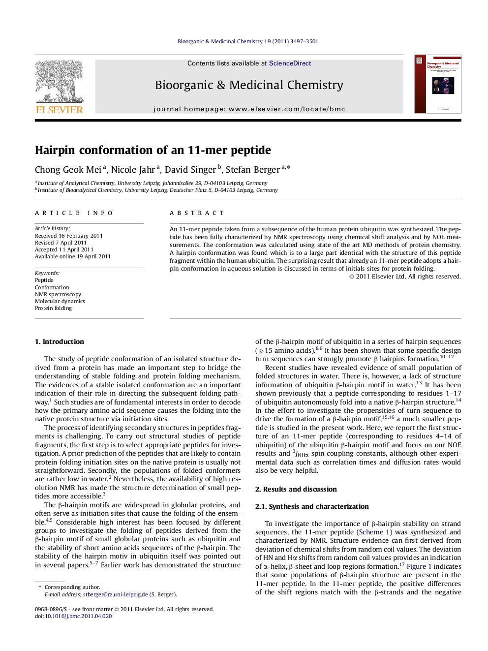 Hairpin conformation of an 11-mer peptide