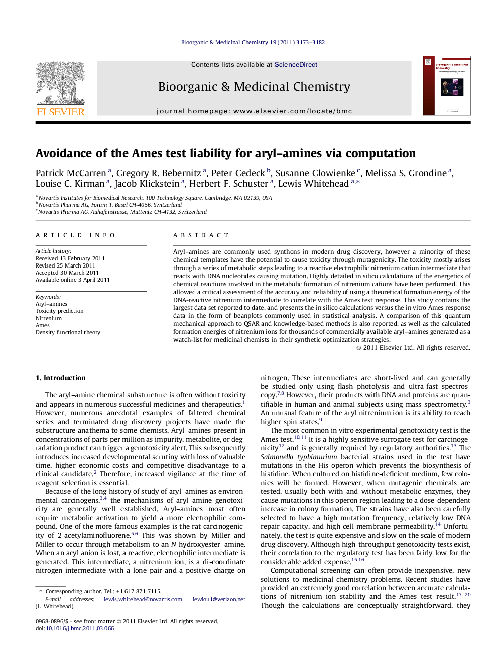 Avoidance of the Ames test liability for aryl–amines via computation