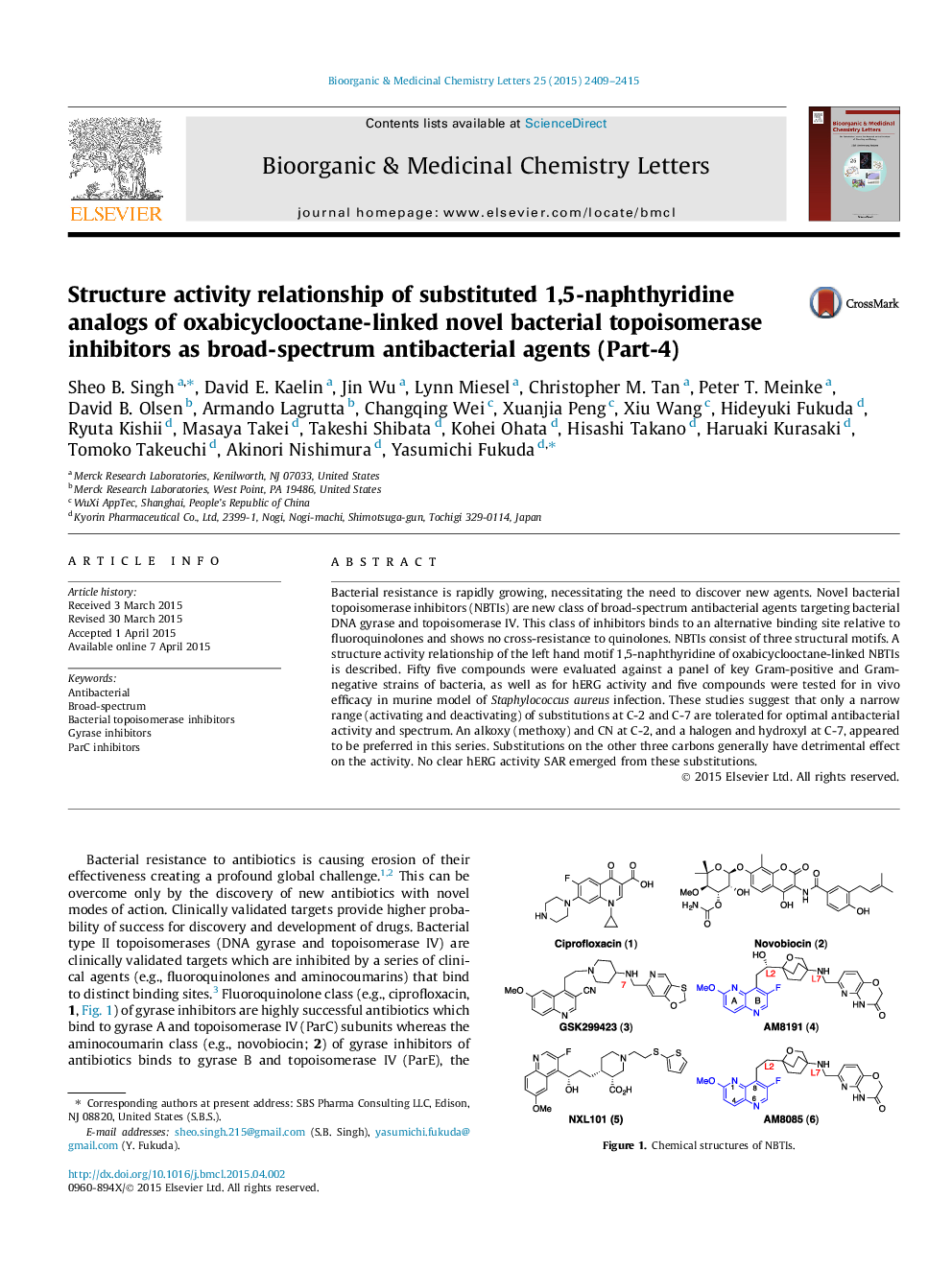 Structure activity relationship of substituted 1,5-naphthyridine analogs of oxabicyclooctane-linked novel bacterial topoisomerase inhibitors as broad-spectrum antibacterial agents (Part-4)