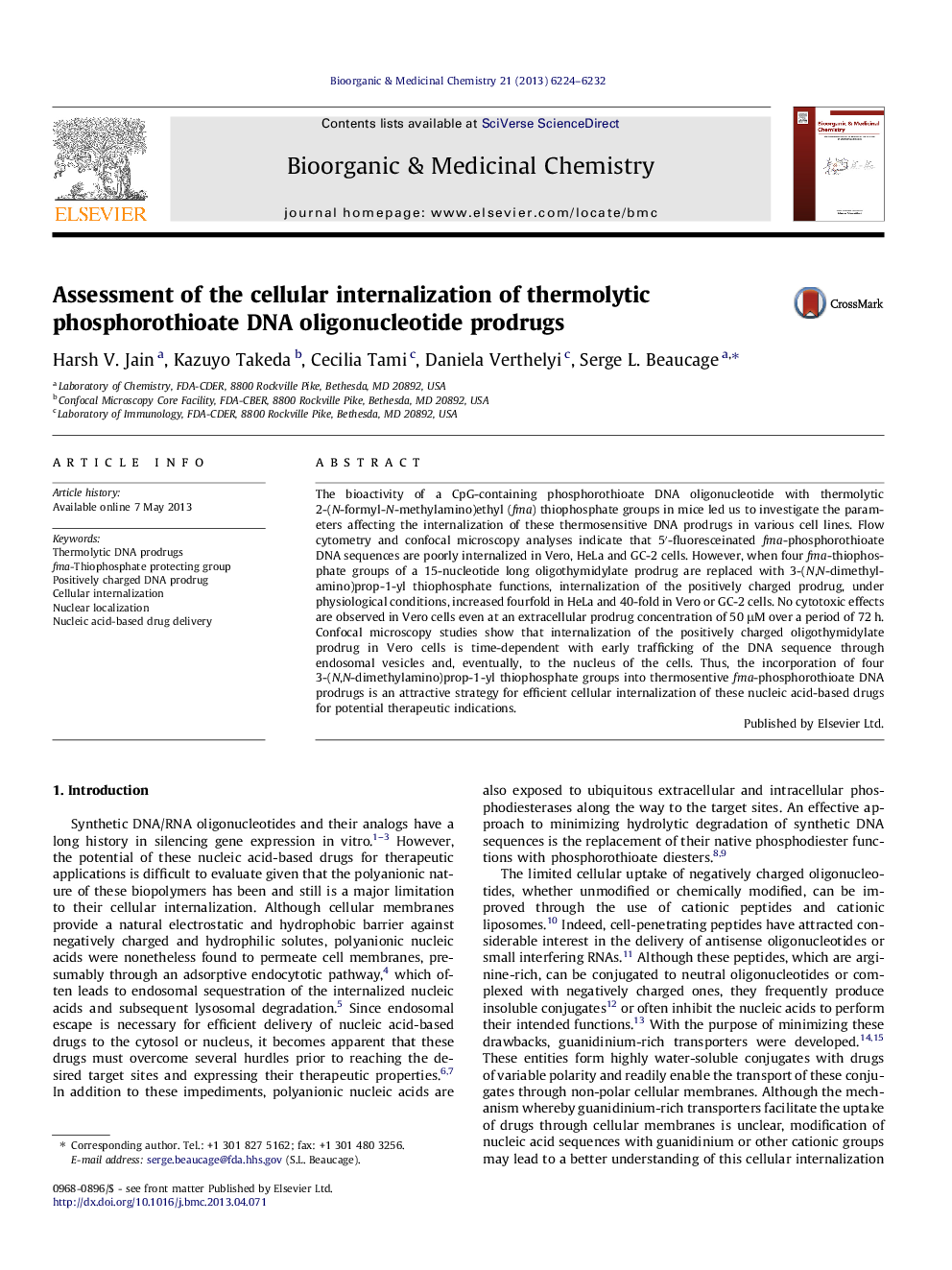 Assessment of the cellular internalization of thermolytic phosphorothioate DNA oligonucleotide prodrugs