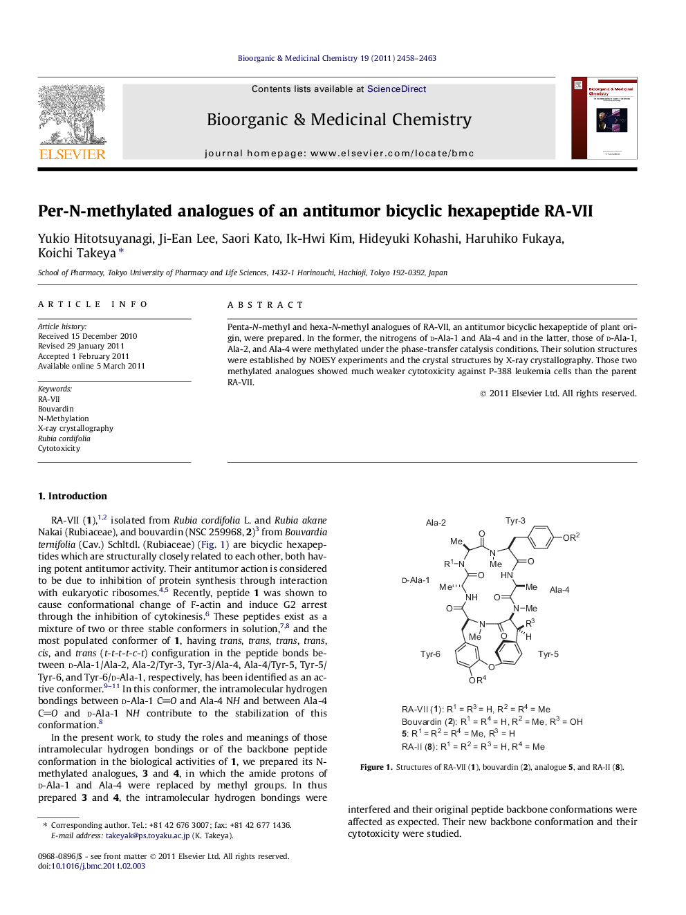 Per-N-methylated analogues of an antitumor bicyclic hexapeptide RA-VII