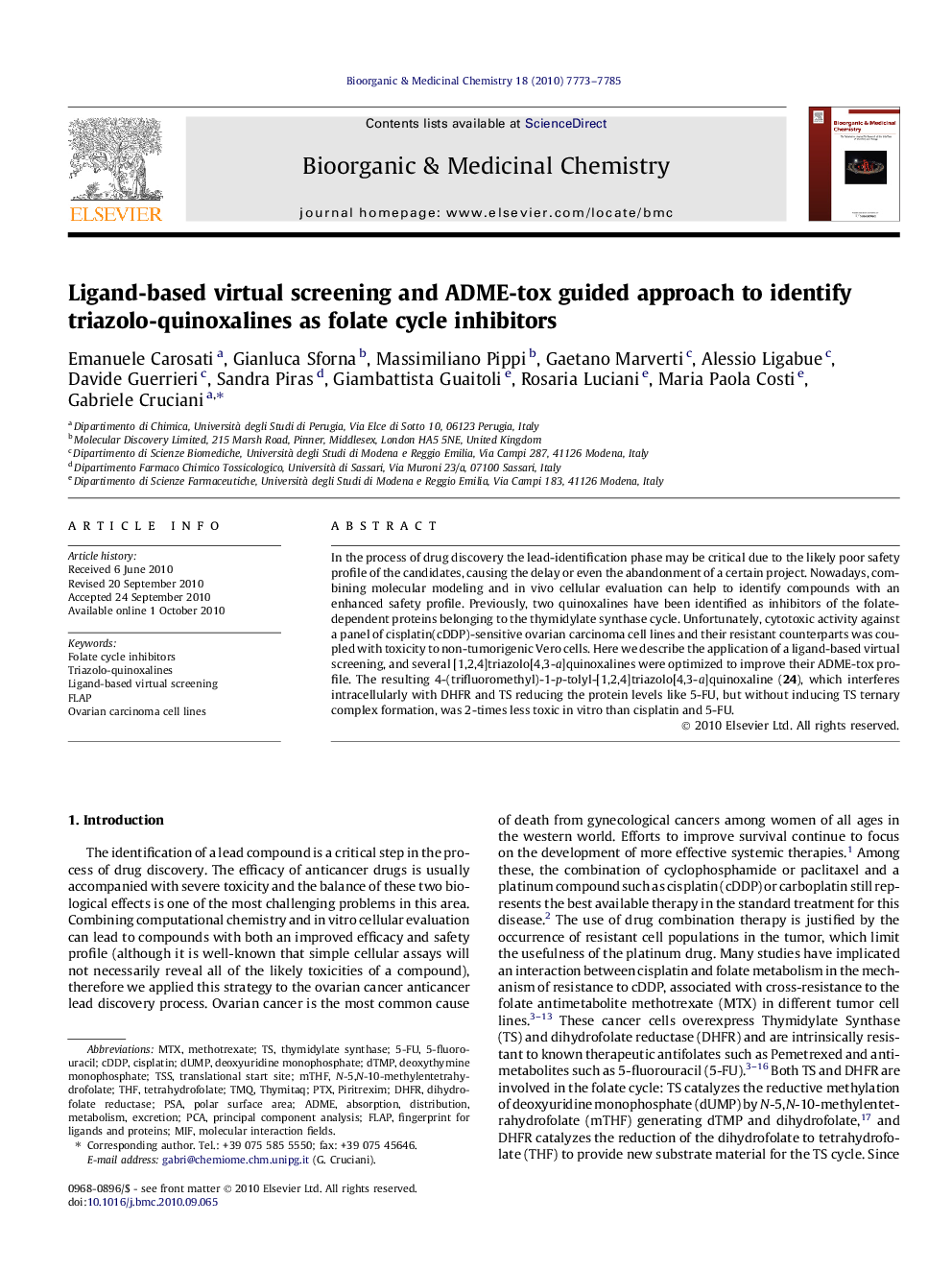 عکس صفحه اول مقاله: Ligand-based virtual screening and ADME-tox guided approach to identify triazolo-quinoxalines as folate cycle inhibitors Ligand-based virtual screening and ADME-tox guided approach to identify triazolo-quinoxalines as folate cycle inhibitors