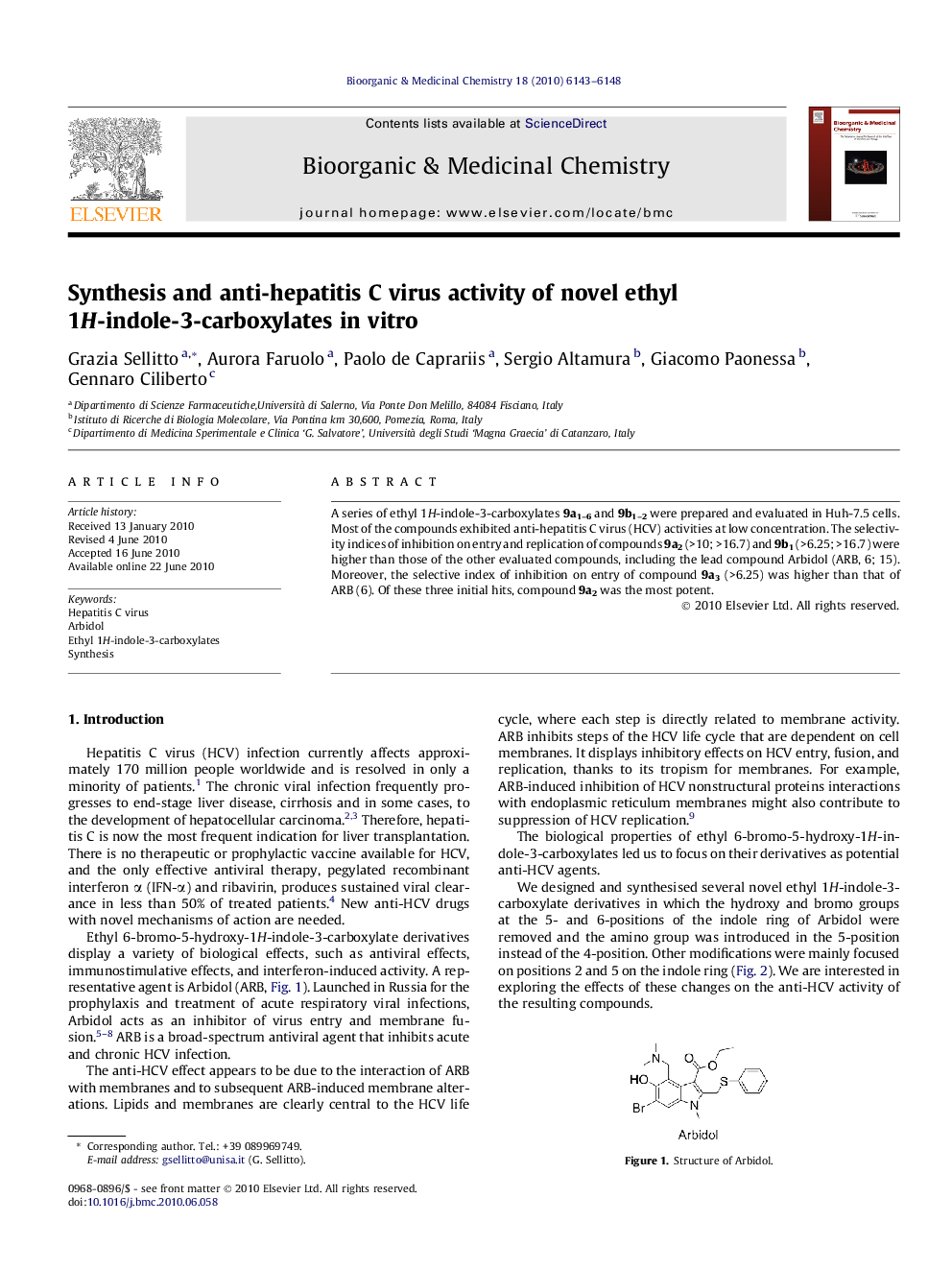 Synthesis and anti-hepatitis C virus activity of novel ethyl 1H-indole-3-carboxylates in vitro