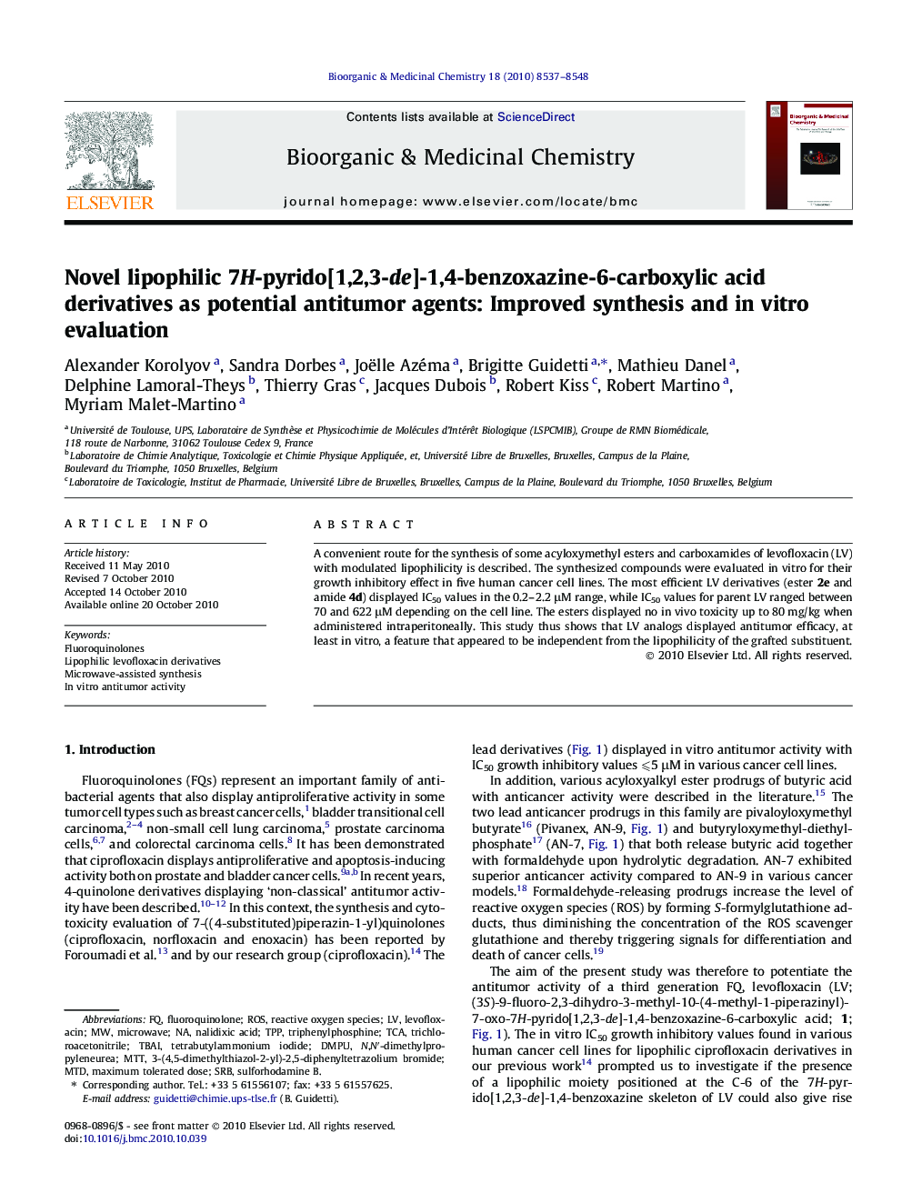 Novel lipophilic 7H-pyrido[1,2,3-de]-1,4-benzoxazine-6-carboxylic acid derivatives as potential antitumor agents: Improved synthesis and in vitro evaluation