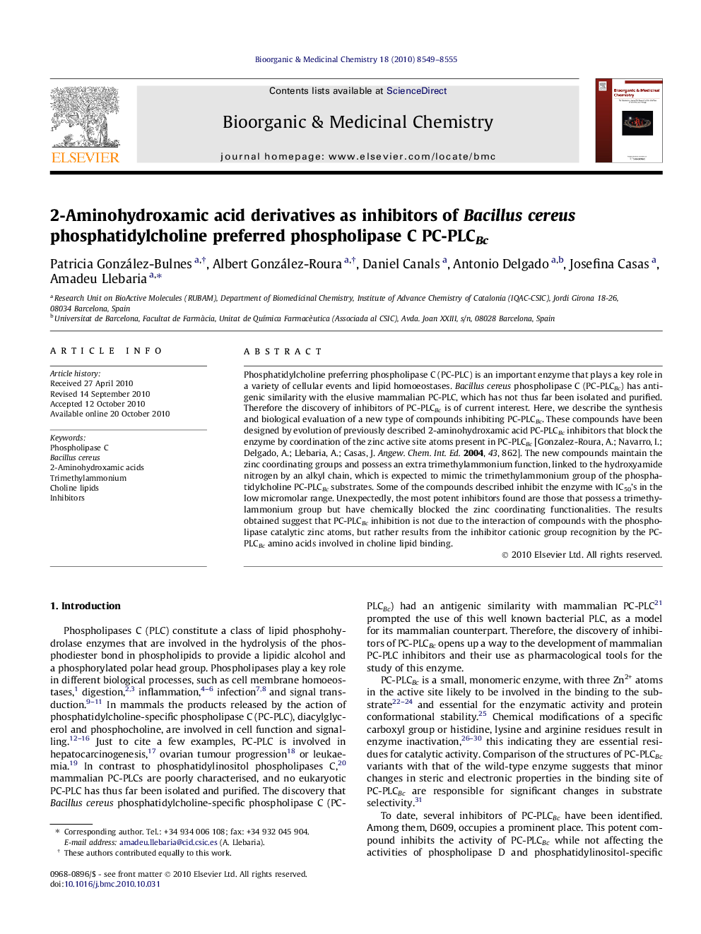 2-Aminohydroxamic acid derivatives as inhibitors of Bacillus cereus phosphatidylcholine preferred phospholipase C PC-PLCBc