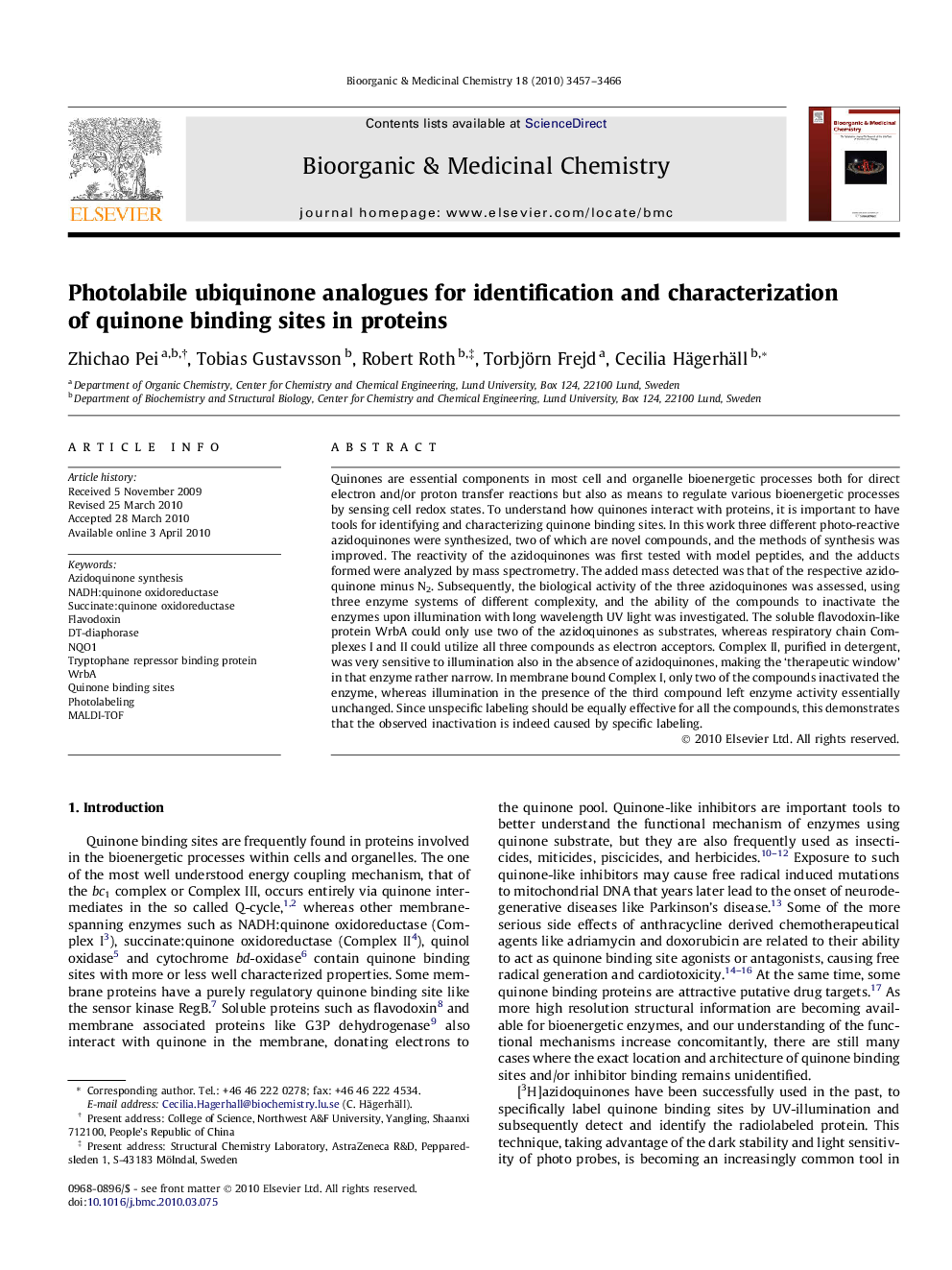 Photolabile ubiquinone analogues for identification and characterization of quinone binding sites in proteins