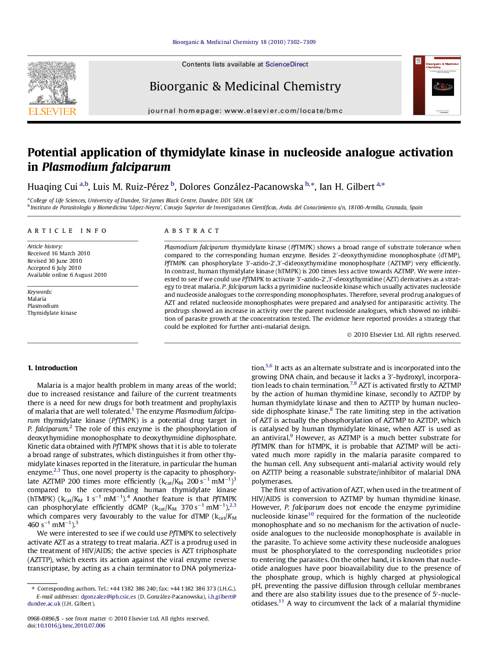 Potential application of thymidylate kinase in nucleoside analogue activation in Plasmodium falciparum