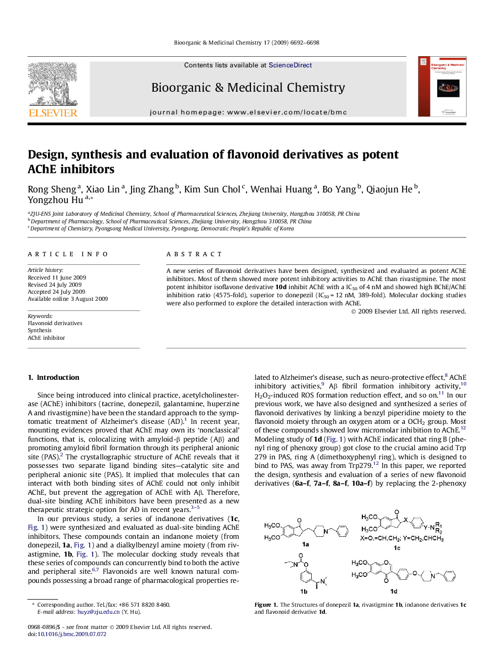 Design, synthesis and evaluation of flavonoid derivatives as potent AChE inhibitors