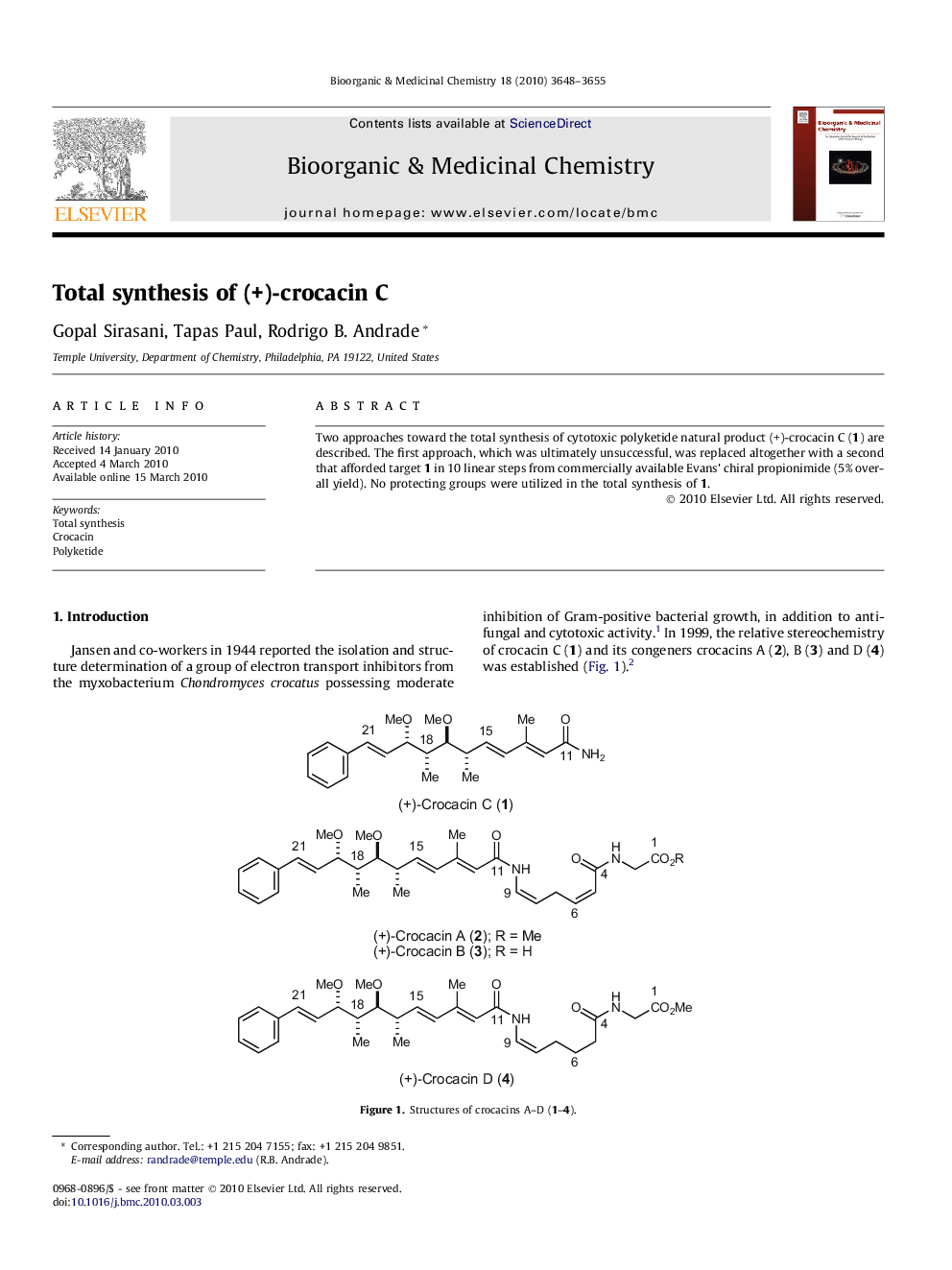 Total synthesis of (+)-crocacin C