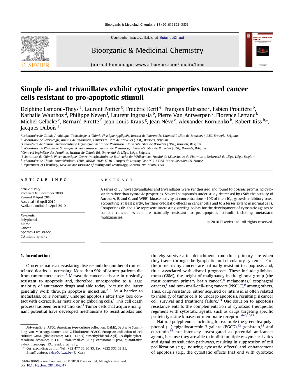 Simple di- and trivanillates exhibit cytostatic properties toward cancer cells resistant to pro-apoptotic stimuli