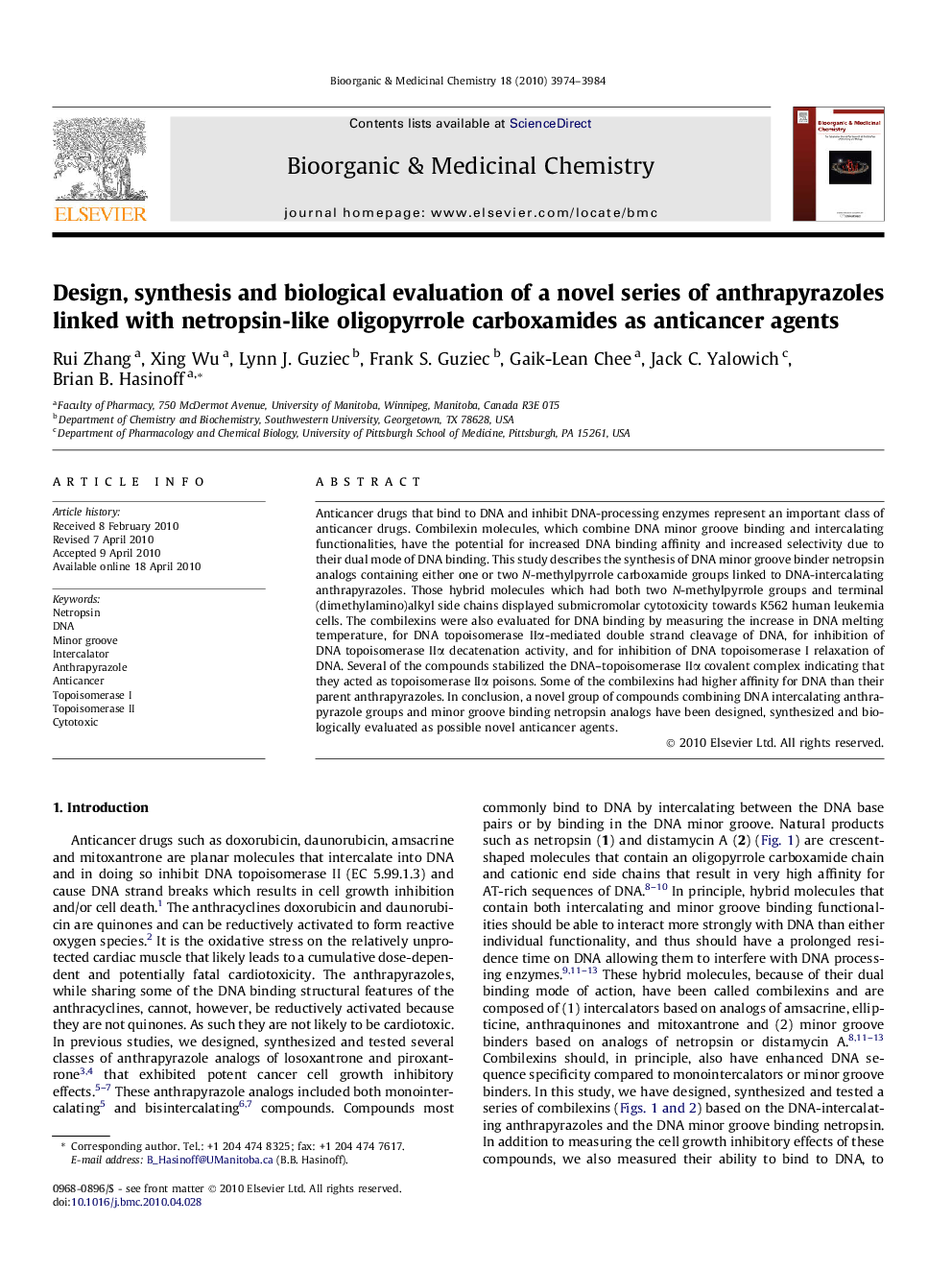 Design, synthesis and biological evaluation of a novel series of anthrapyrazoles linked with netropsin-like oligopyrrole carboxamides as anticancer agents