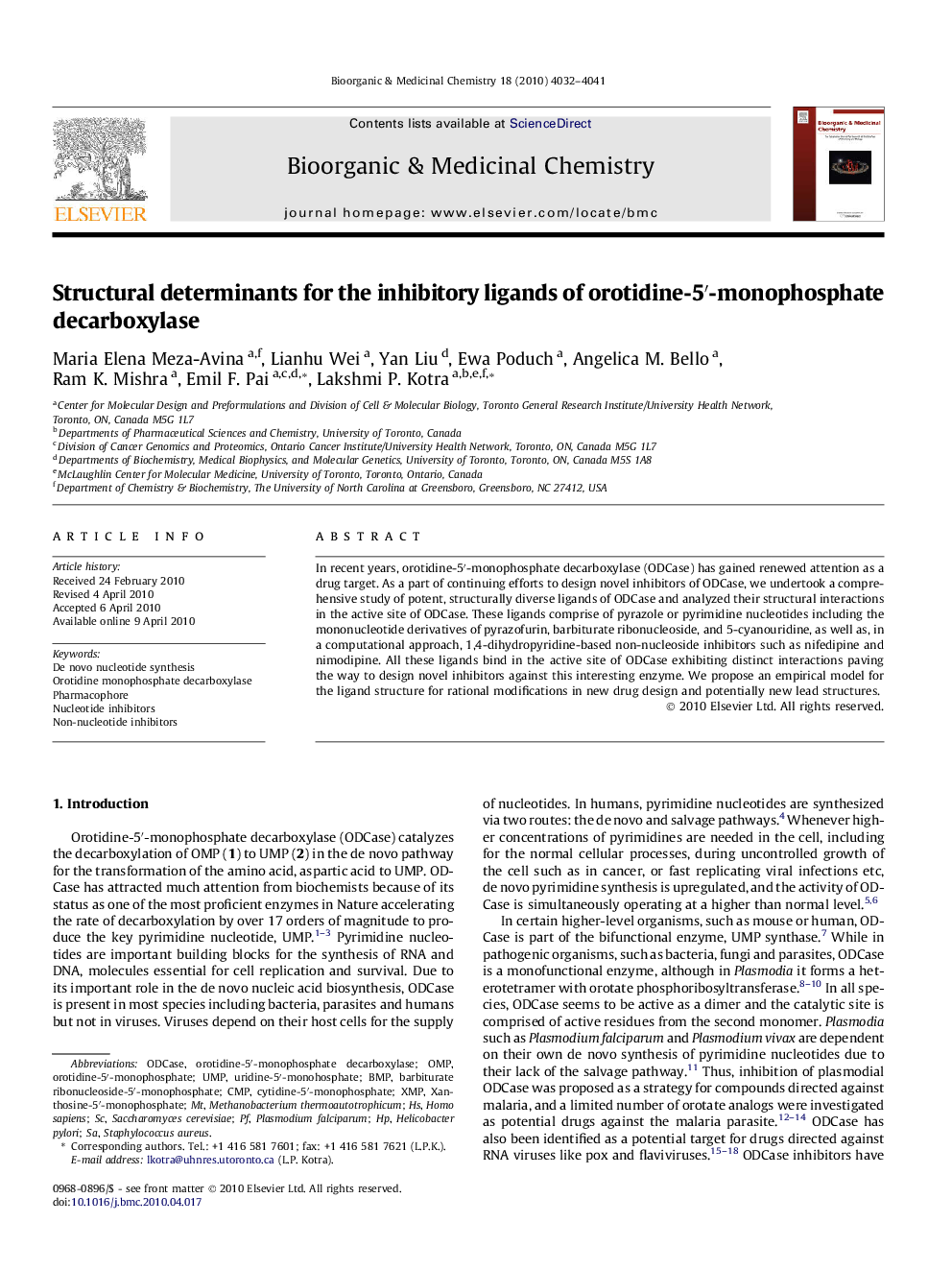 عکس صفحه اول مقاله: Structural determinants for the inhibitory ligands of orotidine-5′-monophosphate decarboxylase Structural determinants for the inhibitory ligands of orotidine-5′-monophosphate decarboxylase