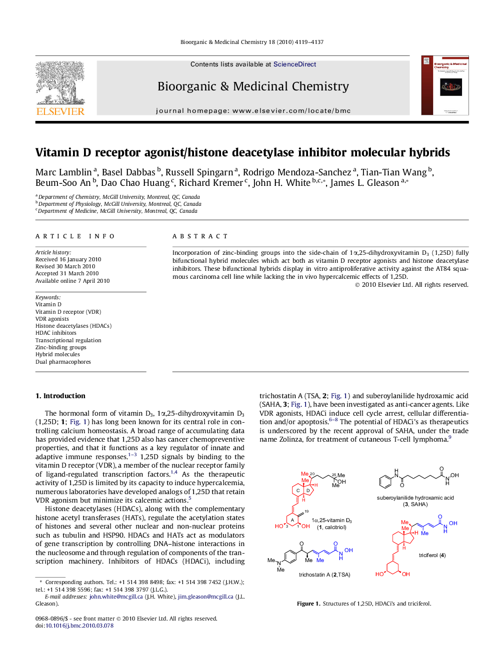 Vitamin D receptor agonist/histone deacetylase inhibitor molecular hybrids