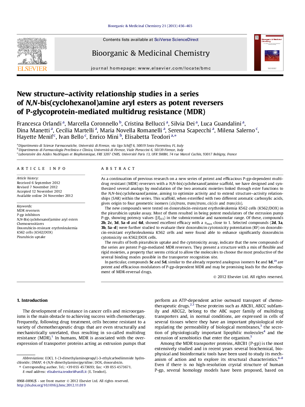 New structure–activity relationship studies in a series of N,N-bis(cyclohexanol)amine aryl esters as potent reversers of P-glycoprotein-mediated multidrug resistance (MDR)