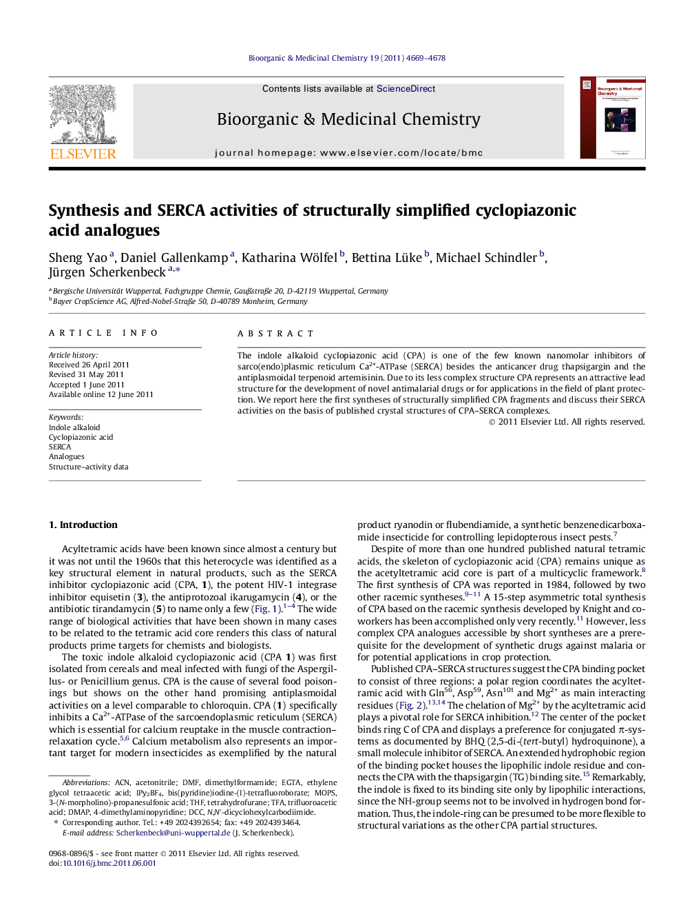 Synthesis and SERCA activities of structurally simplified cyclopiazonic acid analogues