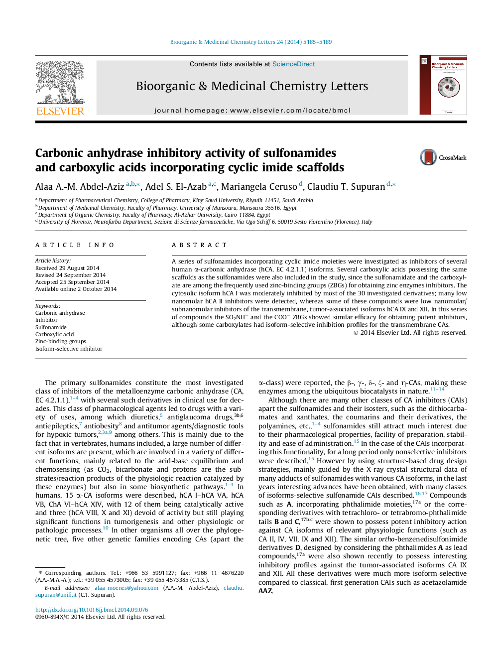 Carbonic anhydrase inhibitory activity of sulfonamides and carboxylic acids incorporating cyclic imide scaffolds