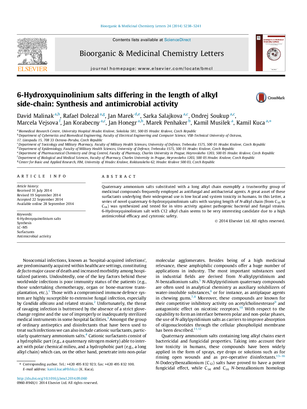 6-Hydroxyquinolinium salts differing in the length of alkyl side-chain: Synthesis and antimicrobial activity