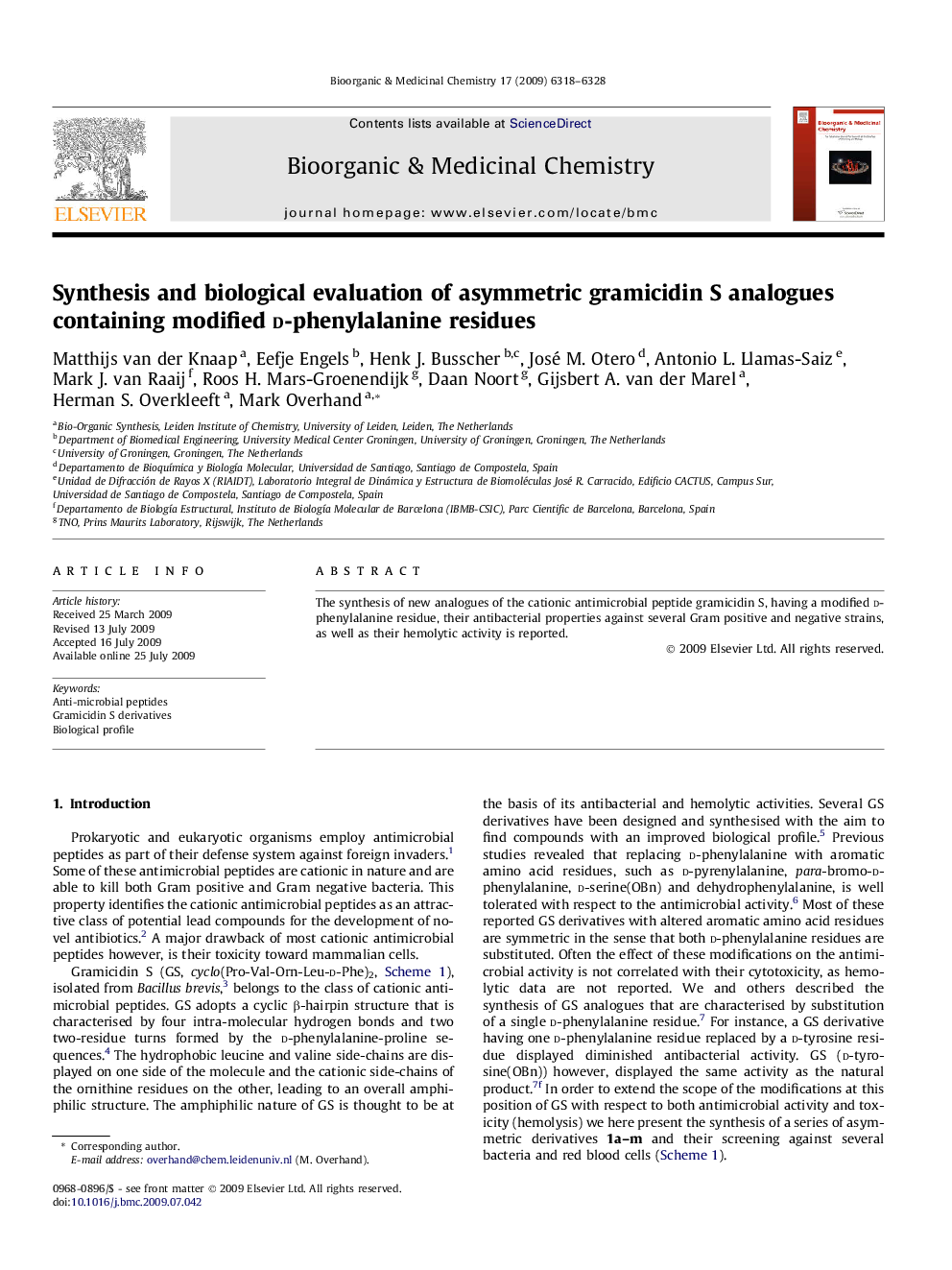 Synthesis and biological evaluation of asymmetric gramicidin S analogues containing modified d-phenylalanine residues