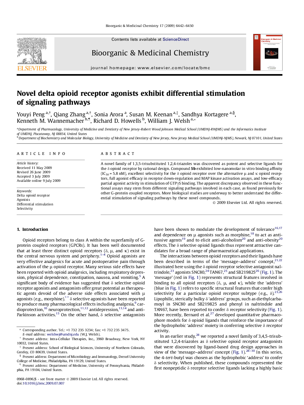 Novel delta opioid receptor agonists exhibit differential stimulation of signaling pathways