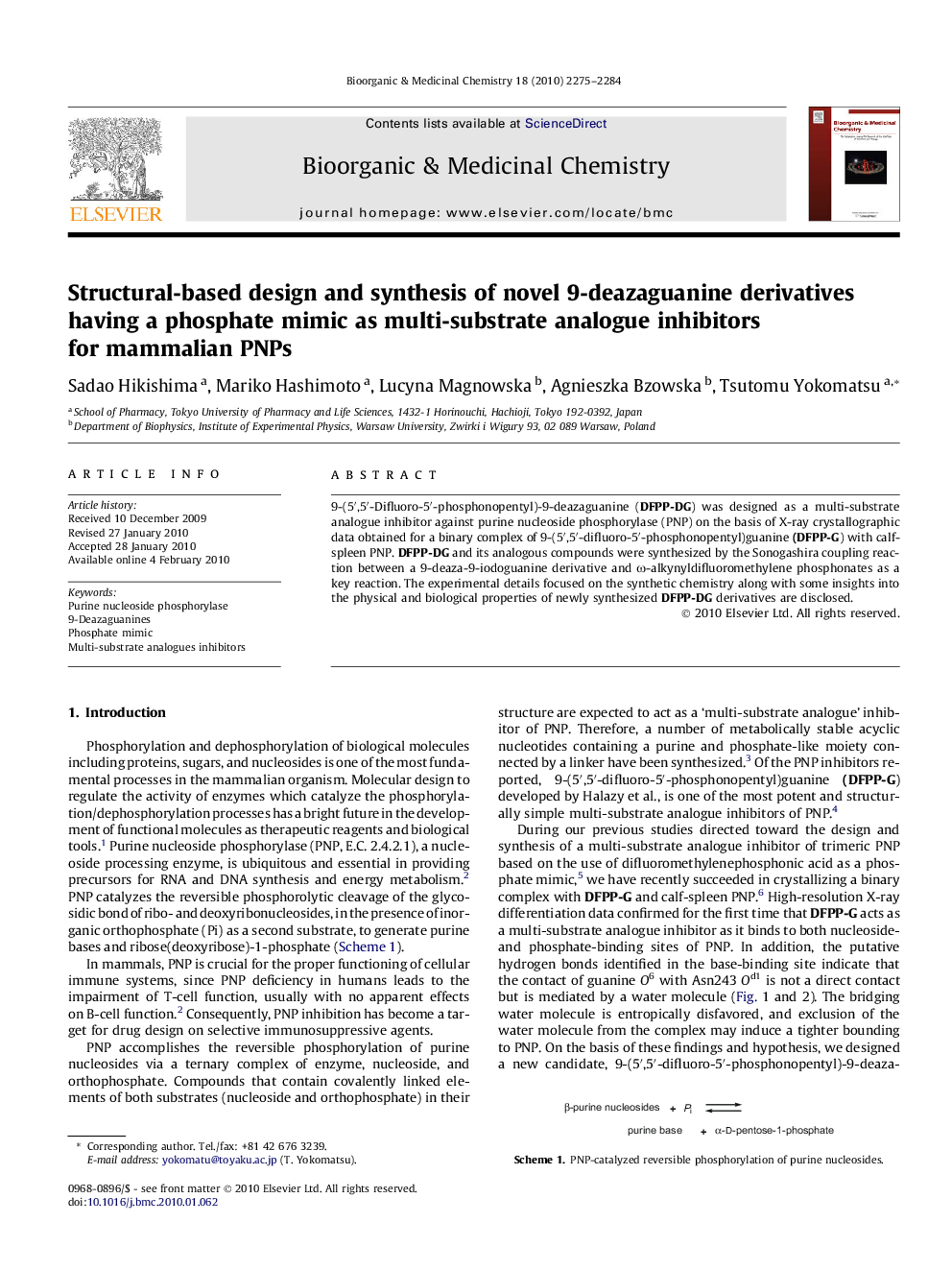 Structural-based design and synthesis of novel 9-deazaguanine derivatives having a phosphate mimic as multi-substrate analogue inhibitors for mammalian PNPs