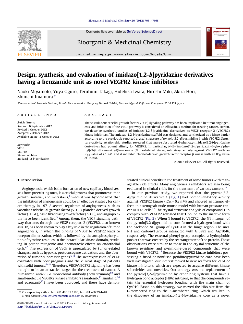 Design, synthesis, and evaluation of imidazo[1,2-b]pyridazine derivatives having a benzamide unit as novel VEGFR2 kinase inhibitors