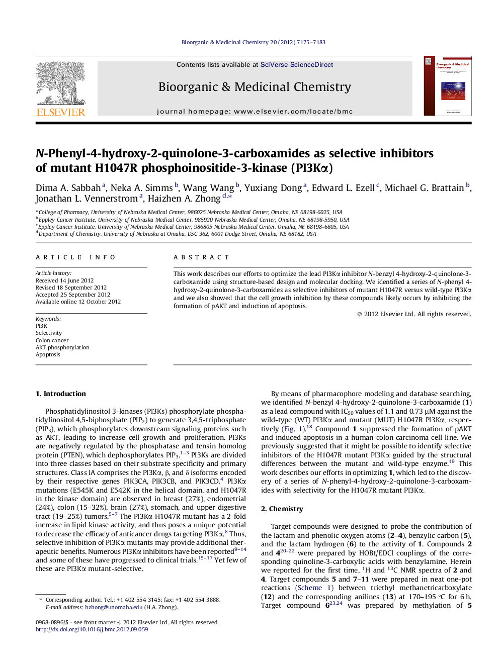 N-Phenyl-4-hydroxy-2-quinolone-3-carboxamides as selective inhibitors of mutant H1047R phosphoinositide-3-kinase (PI3Kα)