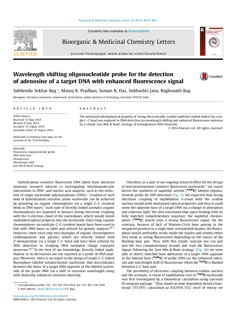 Wavelength shifting oligonucleotide probe for the detection of adenosine of a target DNA with enhanced fluorescence signal