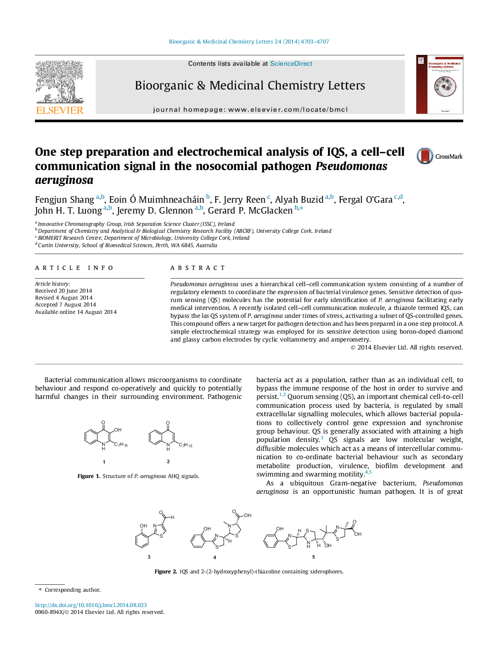 One step preparation and electrochemical analysis of IQS, a cell–cell communication signal in the nosocomial pathogen Pseudomonas aeruginosa