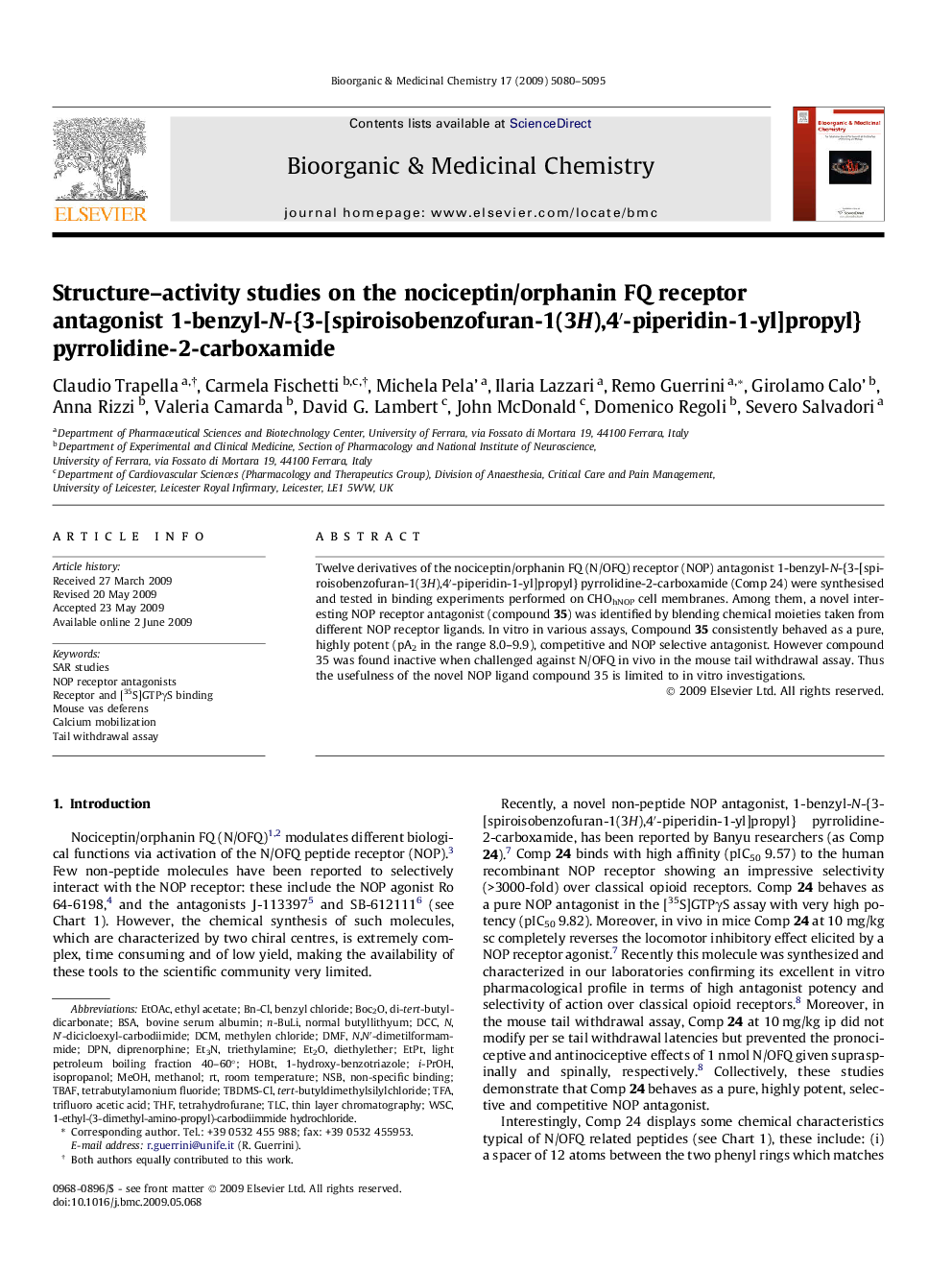 Structure–activity studies on the nociceptin/orphanin FQ receptor antagonist 1-benzyl-N-{3-[spiroisobenzofuran-1(3H),4′-piperidin-1-yl]propyl} pyrrolidine-2-carboxamide