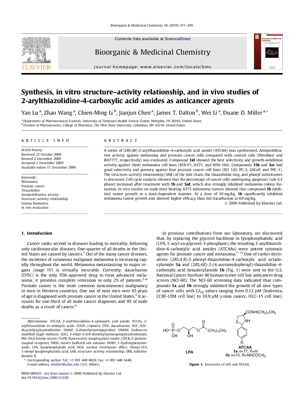 Synthesis, in vitro structure–activity relationship, and in vivo studies of 2-arylthiazolidine-4-carboxylic acid amides as anticancer agents