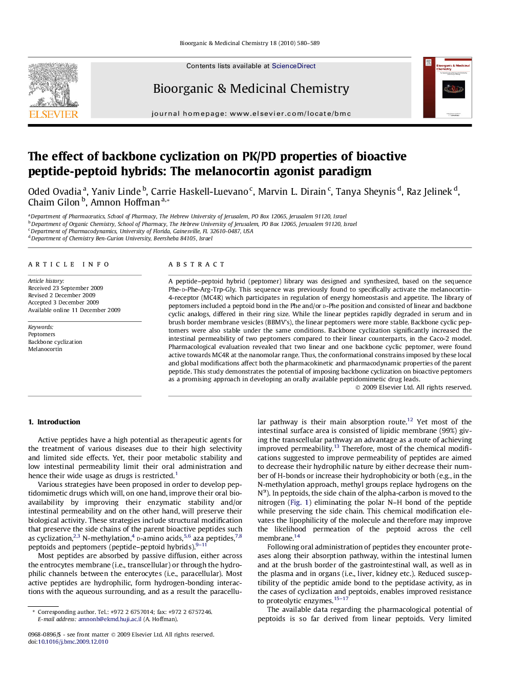 The effect of backbone cyclization on PK/PD properties of bioactive peptide-peptoid hybrids: The melanocortin agonist paradigm