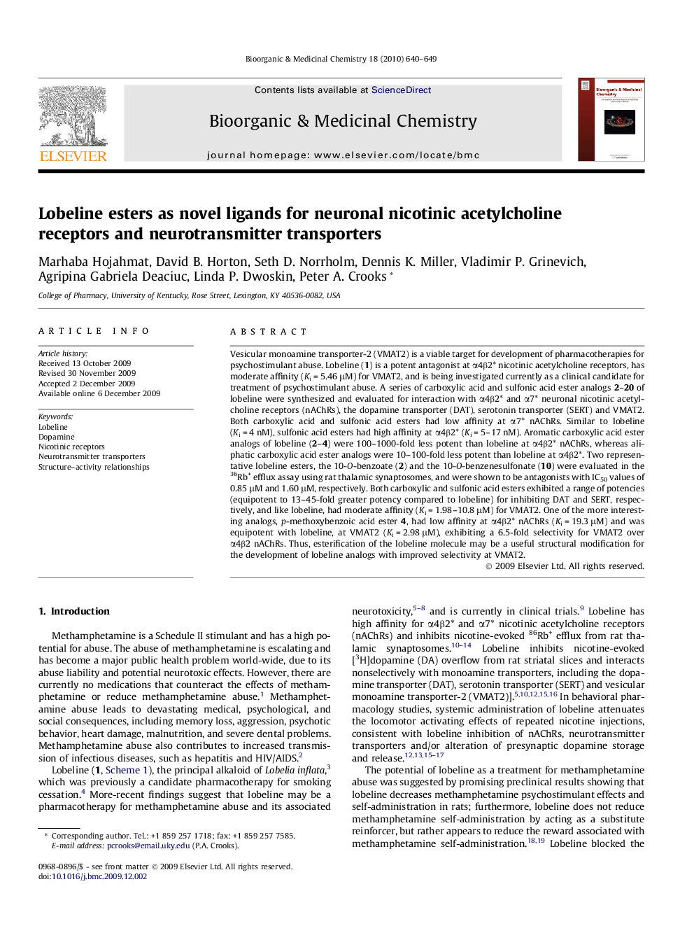 Lobeline esters as novel ligands for neuronal nicotinic acetylcholine receptors and neurotransmitter transporters