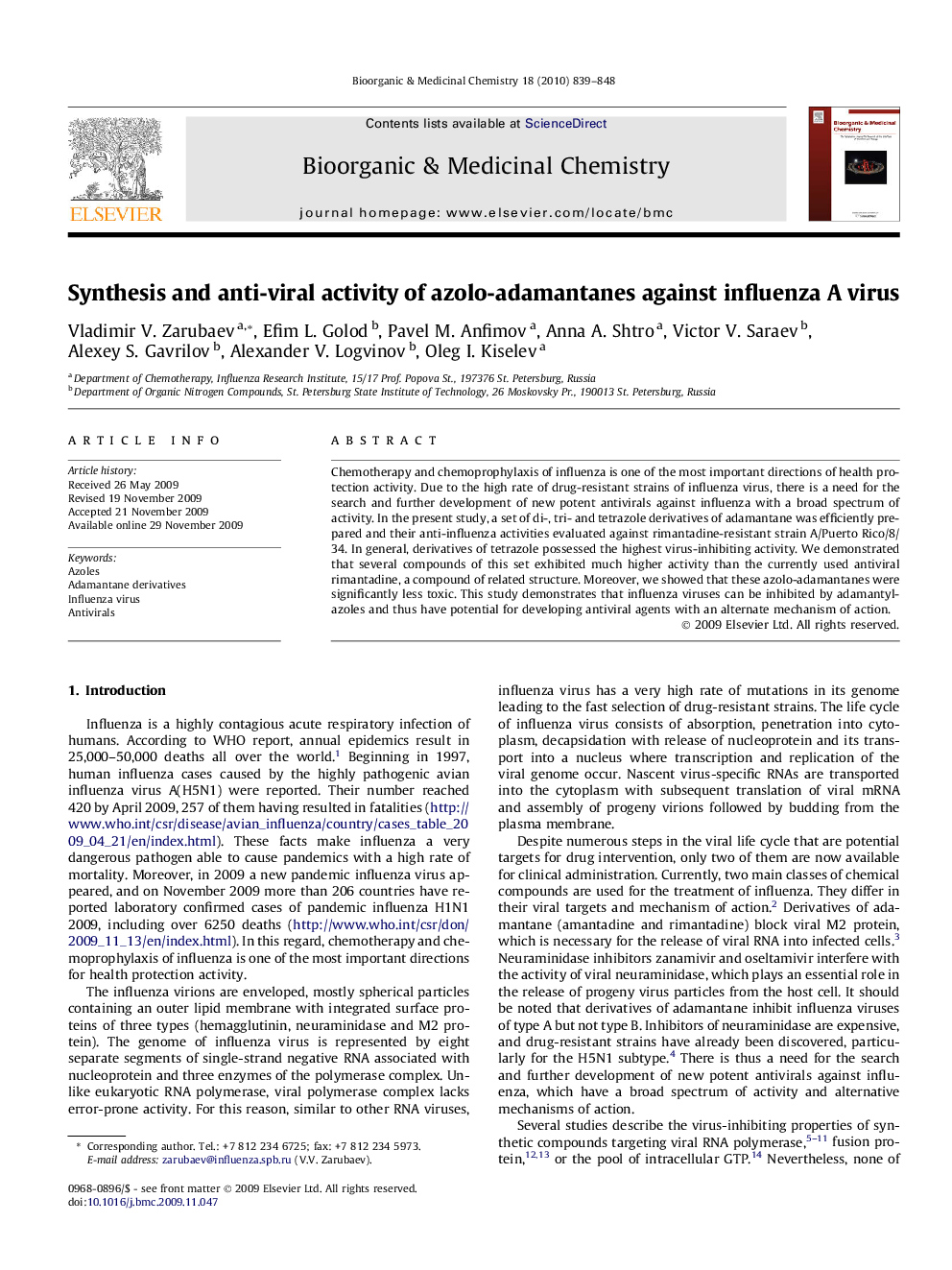 Synthesis and anti-viral activity of azolo-adamantanes against influenza A virus