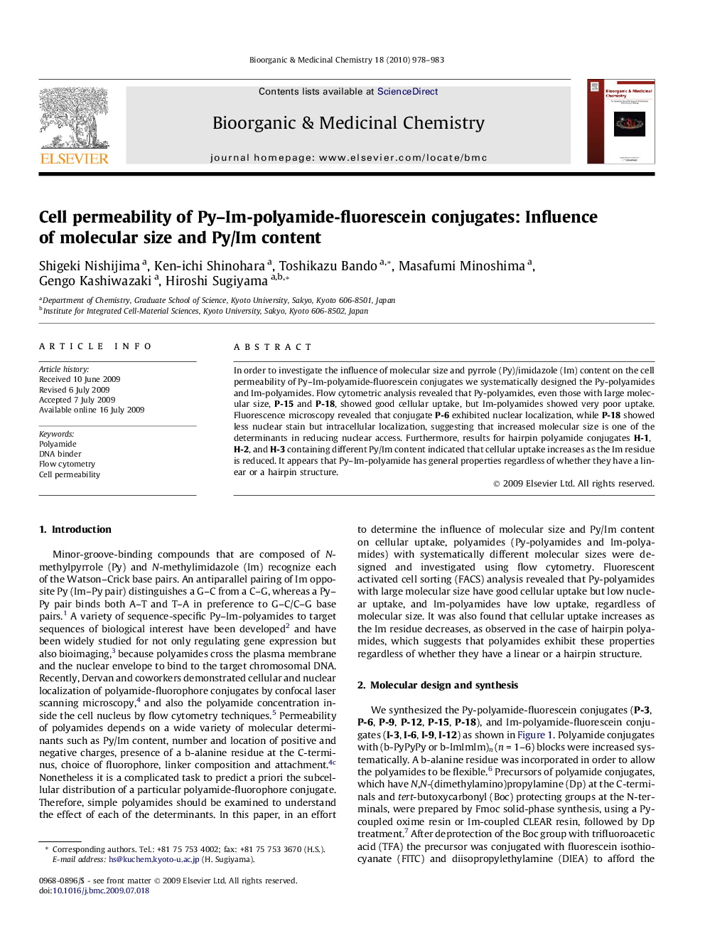 Cell permeability of Py–Im-polyamide-fluorescein conjugates: Influence of molecular size and Py/Im content