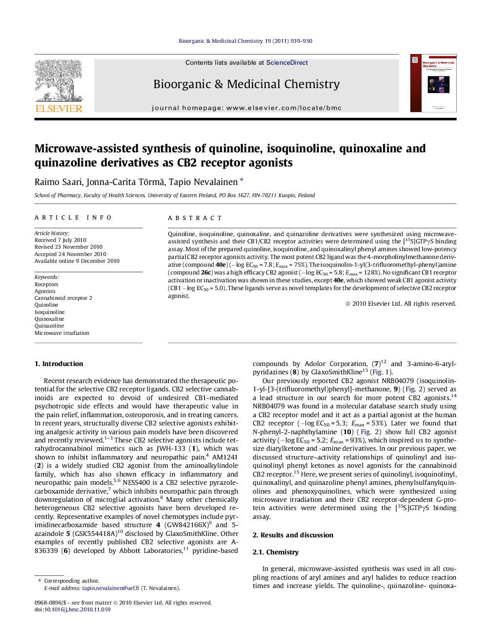 Microwave-assisted synthesis of quinoline, isoquinoline, quinoxaline and quinazoline derivatives as CB2 receptor agonists