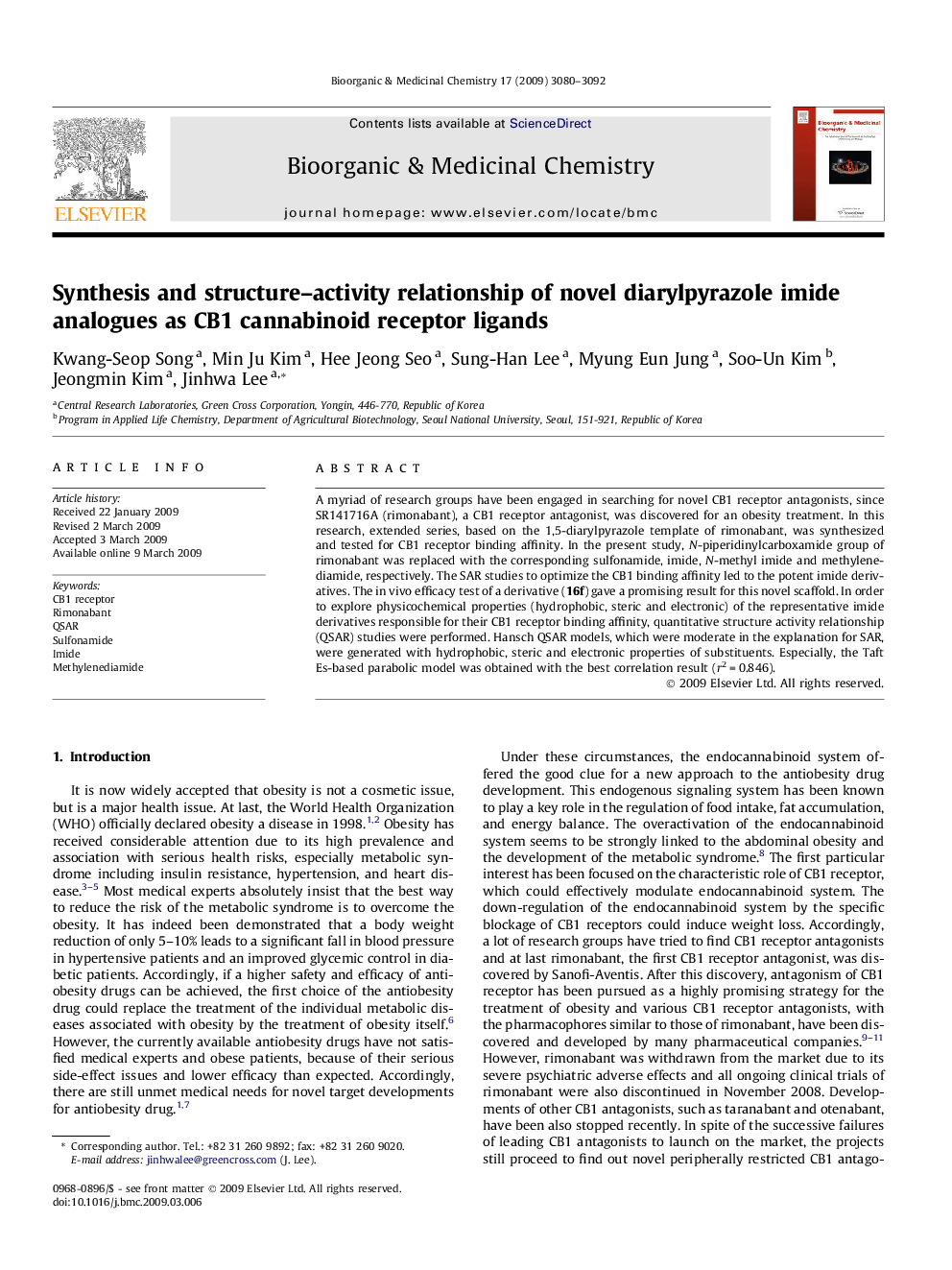 Synthesis and structure–activity relationship of novel diarylpyrazole imide analogues as CB1 cannabinoid receptor ligands