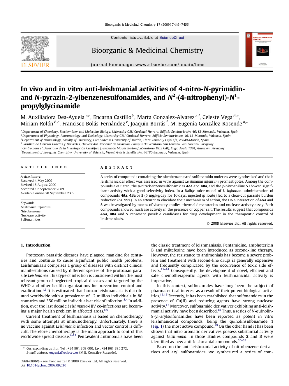 In vivo and in vitro anti-leishmanial activities of 4-nitro-N-pyrimidin- and N-pyrazin-2-ylbenzenesulfonamides, and N2-(4-nitrophenyl)-N1-propylglycinamide