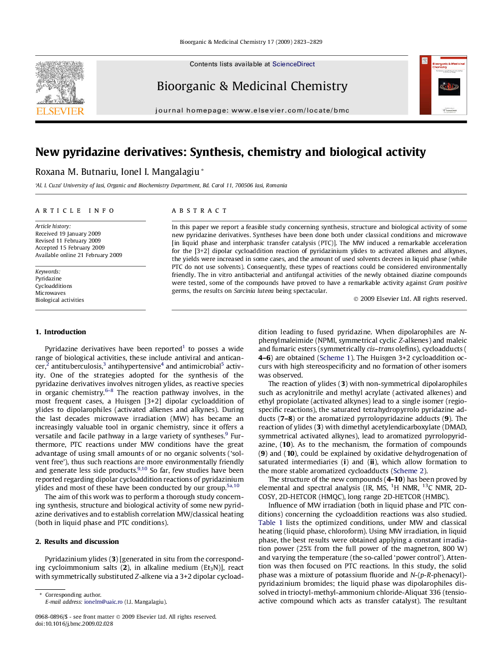 New pyridazine derivatives: Synthesis, chemistry and biological activity