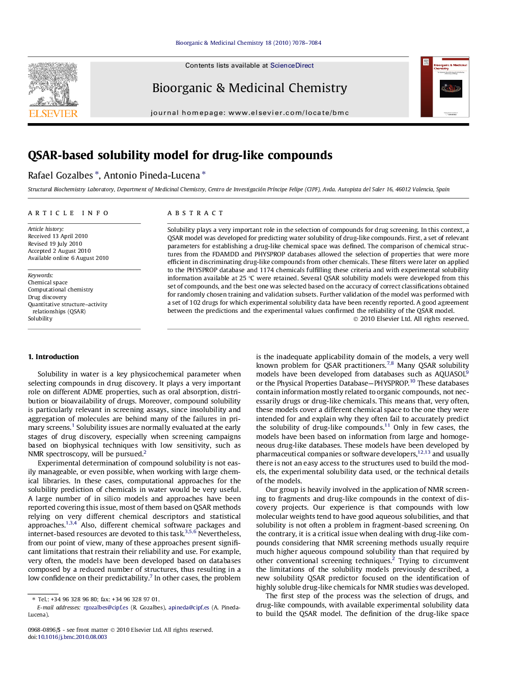 QSAR-based solubility model for drug-like compounds