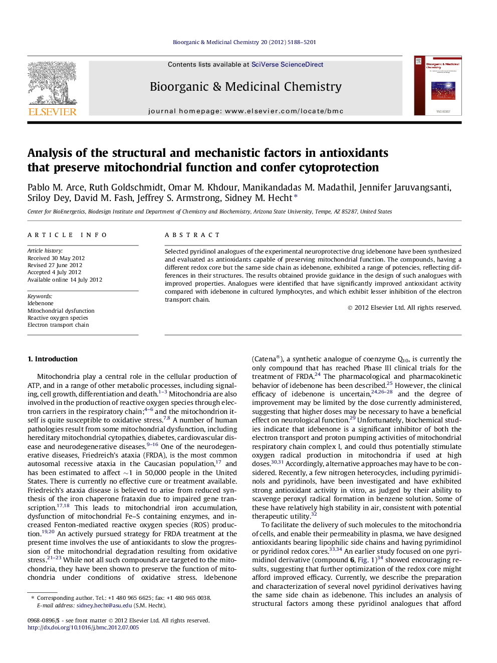 Analysis of the structural and mechanistic factors in antioxidants that preserve mitochondrial function and confer cytoprotection