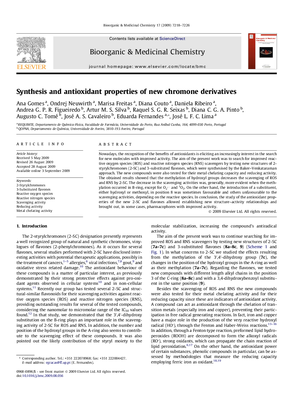 Synthesis and antioxidant properties of new chromone derivatives