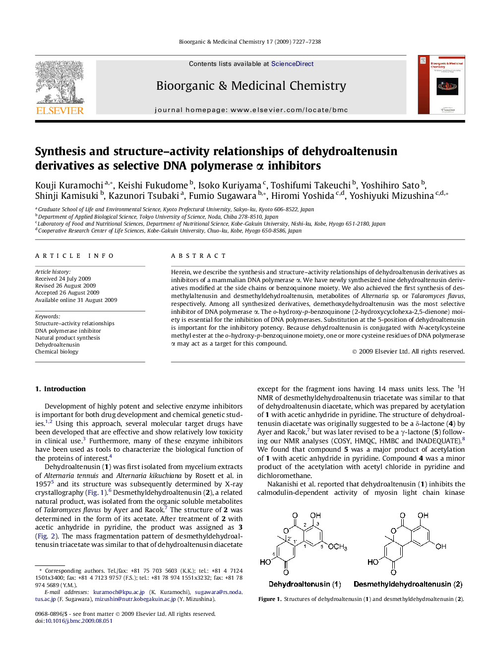 Synthesis and structure–activity relationships of dehydroaltenusin derivatives as selective DNA polymerase α inhibitors