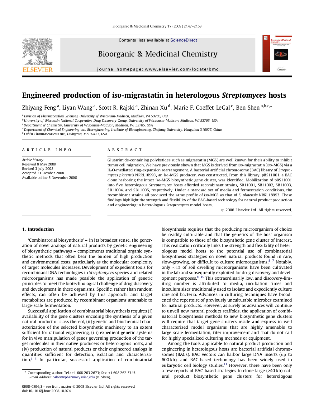 عکس صفحه اول مقاله: Engineered production of iso-migrastatin in heterologous Streptomyces hosts Engineered production of iso-migrastatin in heterologous Streptomyces hosts