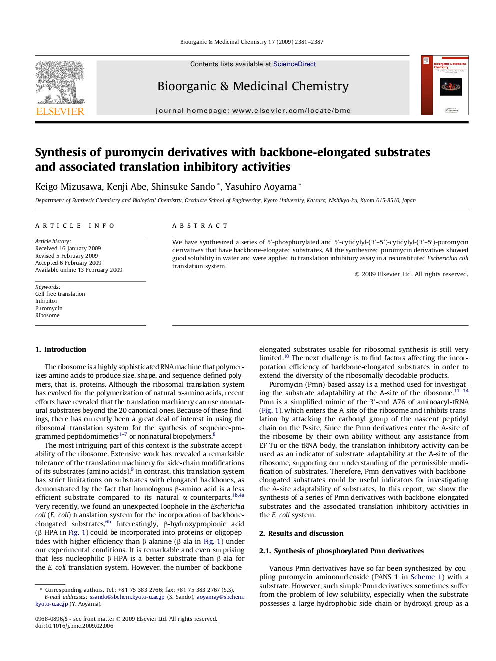 Synthesis of puromycin derivatives with backbone-elongated substrates and associated translation inhibitory activities